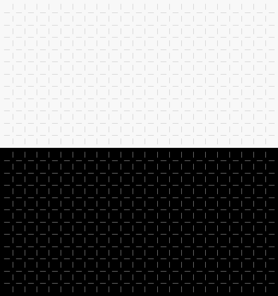 An abstract image divided horizontally: the top half features a white background with a grid of short black dashed lines, while the bottom half has a black background with a grid of short white dashed lines.