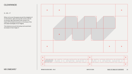 Diagram with overlapping gray hexagons and red X marks inside a rectangular grid. Red outlines highlight specific grid sections, with a block of text on the left labeled CLEARANCE.