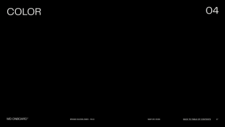 A black slide with white text. COLOR is in the top left corner, 04 in the top right. Along the bottom are smaller white texts: “MD OKWOBO” on the left, “SPRING/SUMMER 2024 - MA3” in the center, and “ROYAL COLLEGE OF ART” on the right.