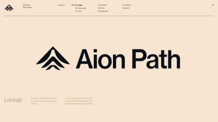 The image displays the Aion Path logo, featuring a bold black geometric emblem resembling upward arrows, with the text Aion Path in large black font on a light beige background.