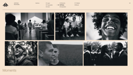 A collage of six black-and-white photos showing people smiling, laughing, conversing, and walking, capturing candid moments of joy, connection, and togetherness in various indoor and outdoor settings.