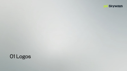 A minimal gray background with 01 Logos in black text at the bottom left and the green and gray Skyways logo at the top right.