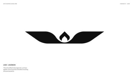 A minimalist black logo resembling a stylized lotus flower with a central teardrop shape, set against a white background.