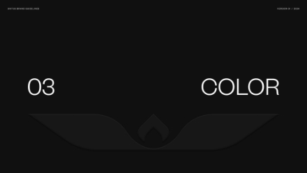 A minimal black slide with white text displaying 03 on the left and COLOR on the right. Subtle dark shapes appear at the bottom center.