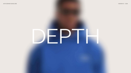 A person in a blue jacket is blurred in the background, with the word DEPTH in large white letters centered in the foreground.