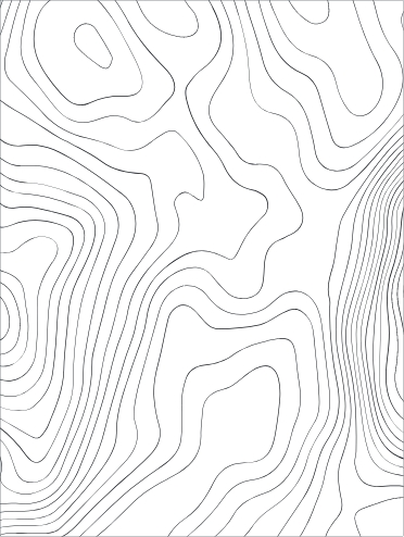 Black contour lines form irregular, wavy shapes on a white background, resembling a topographic map or elevation lines, with varying distances between the lines indicating changes in elevation.