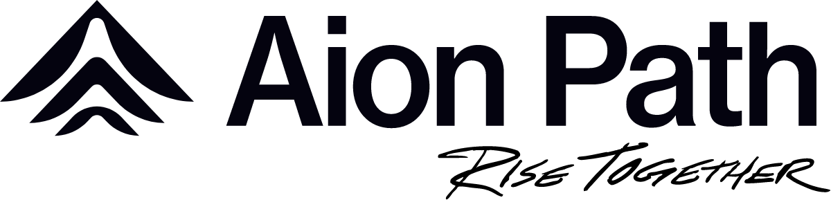 Aion Path logo featuring three upward arrows on the left, the words Aion Path in bold text, and the slogan Rise Together in script font below.