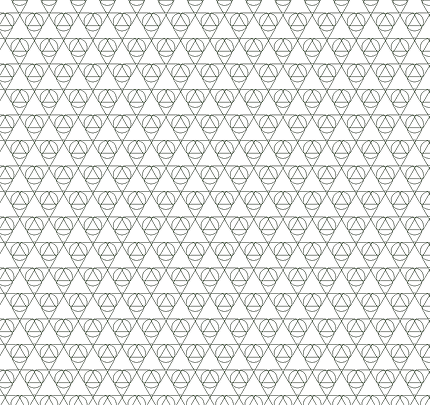 A repeating geometric pattern of overlapping triangles creating a grid across a white background, with thin gray lines forming interconnected hexagons and triangles.