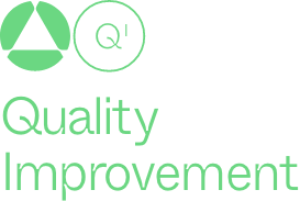 Green geometric logo and the letters QI above the words Quality Improvement written in large green text on a light background.