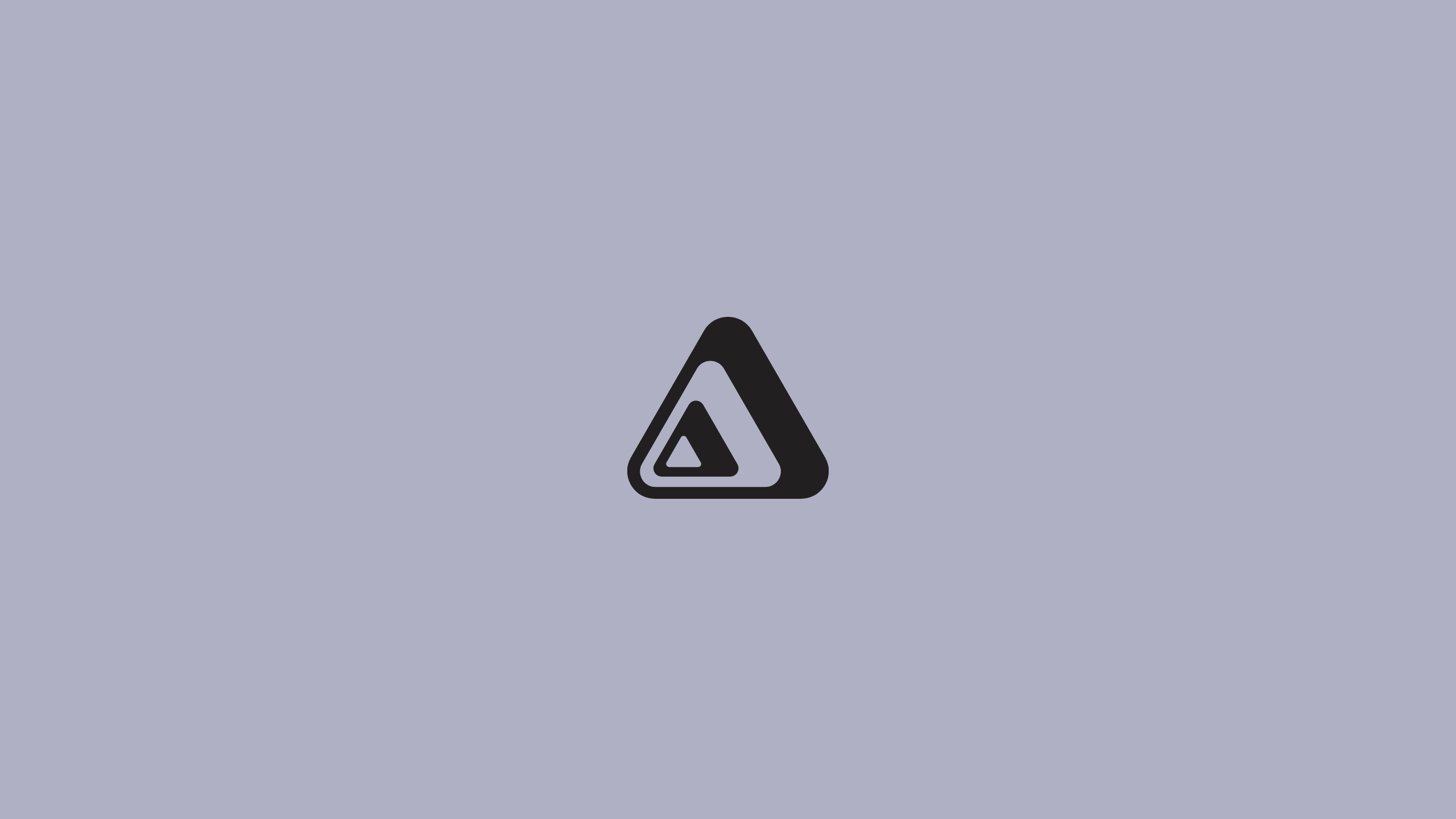 A black outline of a triangle with rounded corners, containing a smaller, solid triangle inside, set against a light purple background.