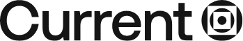 The word Current in bold black letters, ending with a stylized circular logo featuring a dot at the center and surrounding geometric shapes.