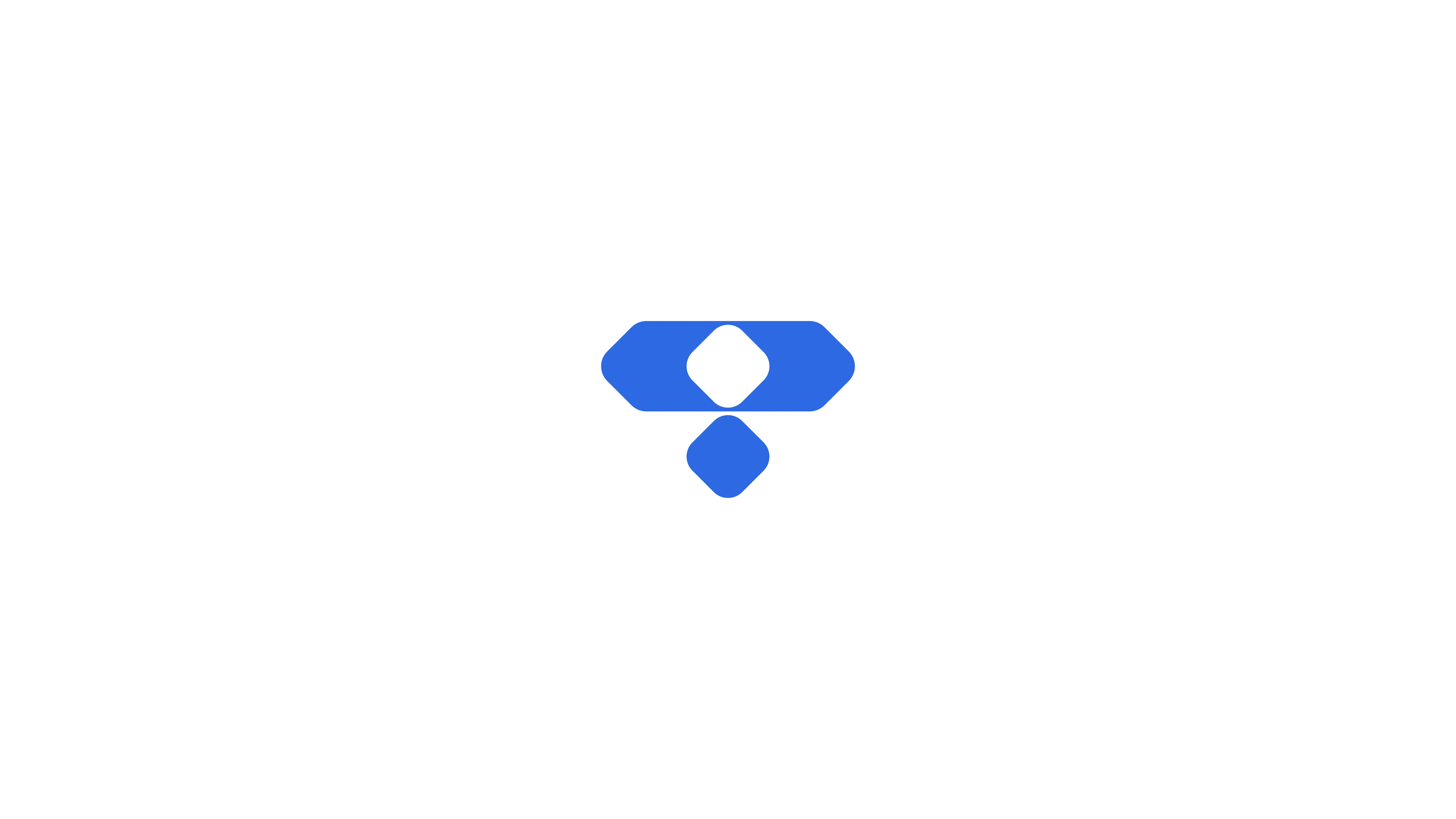 A blue geometric logo featuring three diamond shapes aligned vertically on a white background, with the center diamond in white enclosed by the blue diamonds above and below.