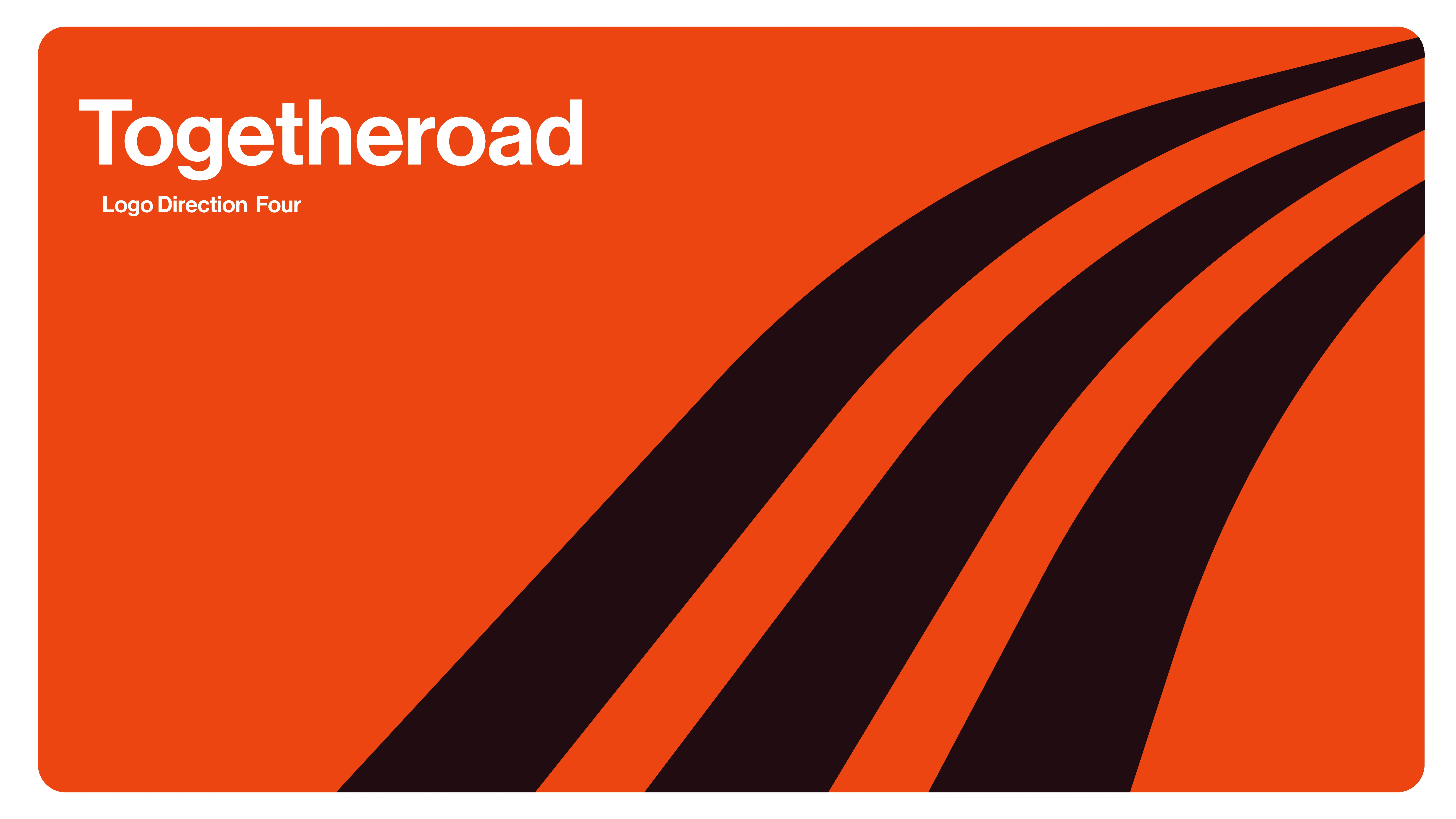 An orange rectangular graphic with curved black lines resembling a road on the right side. The word Togetheroad and the text Logo Direction Four are in bold white letters on the top left.
