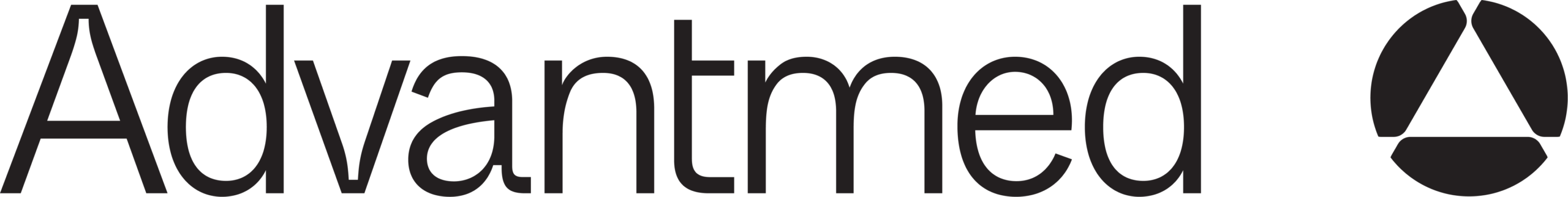 Black text reads Advantmed in a modern, sans-serif font. To the right is a simple, abstract geometric logo with three black shapes forming a stylized A. The background is white.