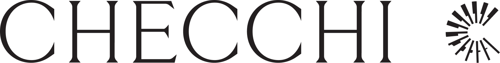 The text CHECCHI in large, elegant black font is shown next to a starburst-like circular graphic with radiating black lines on a white background.